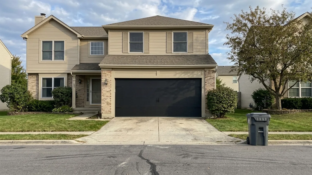 After: a sleek matte-black garage door